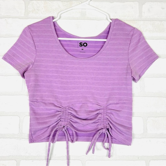 SO‎ Women's Lavender Short Sleeve Top w/Corset & Ruched Front Size M - Picture 1 of 10